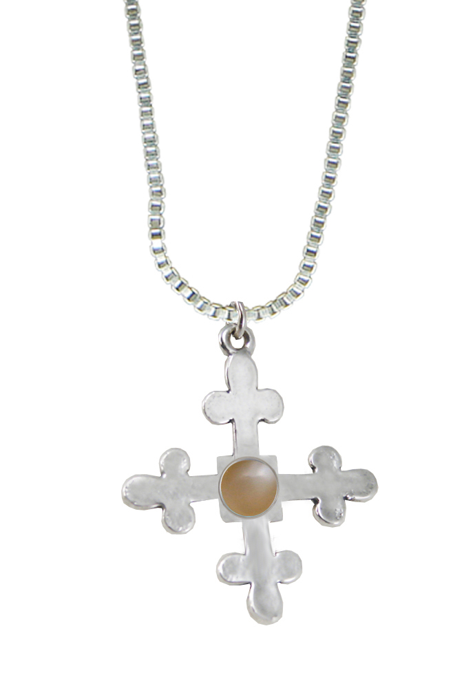 Sterling Silver Budded Cross Pendant With Peach Moonstone